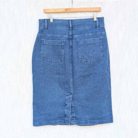 Sezane Jona Blue Denim Button Front A-line Midi Skirt, Size EU42/XL - Picture 3 of 8